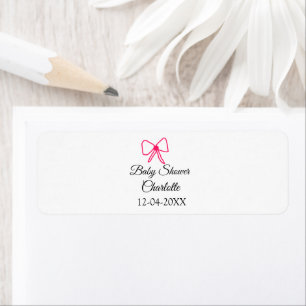 PINK BOW SIMPLE BABY SHOWER NAAM TOEVOEGEN DATUM M ETIKET