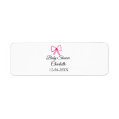 PINK BOW SIMPLE BABY SHOWER NAAM TOEVOEGEN DATUM M ETIKET (Voorkant)