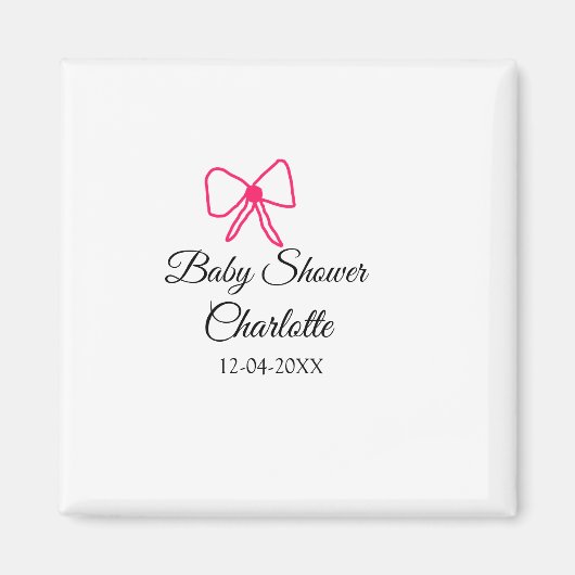 PINK BOW SIMPLE BABY SHOWER NAAM TOEVOEGEN DATUM M MAGNEET (Voorkant)