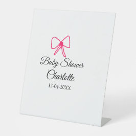 PINK BOW SIMPLE BABY SHOWER NAAM TOEVOEGEN DATUM M RECLAMEBORD MET VOETSTUK