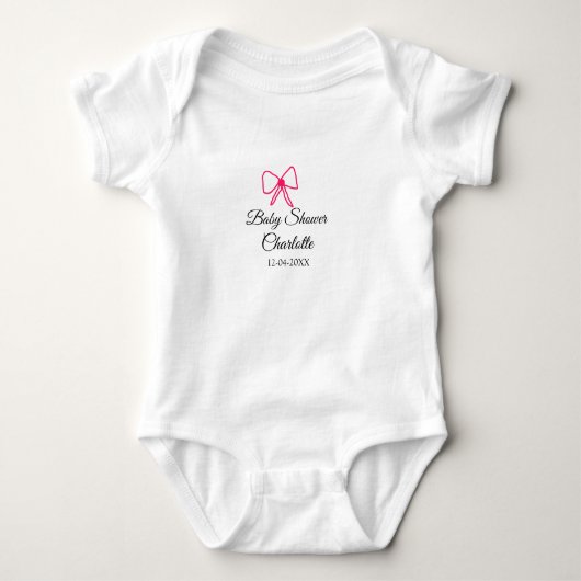 PINK BOW SIMPLE BABY SHOWER NAAM TOEVOEGEN DATUM M ROMPER (Voorkant)