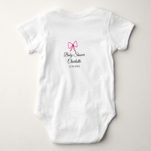 PINK BOW SIMPLE BABY SHOWER NAAM TOEVOEGEN DATUM M ROMPER (Achterkant)