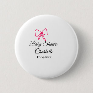 PINK BOW SIMPLE BABY SHOWER NAAM TOEVOEGEN DATUM M RONDE BUTTON 5,7 CM