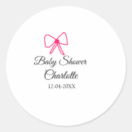 PINK BOW SIMPLE BABY SHOWER NAAM TOEVOEGEN DATUM M RONDE STICKER