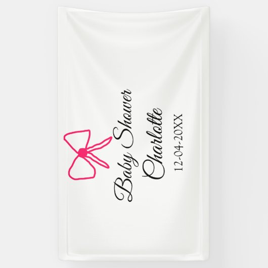 PINK BOW SIMPLE BABY SHOWER NAAM TOEVOEGEN DATUM M SPANDOEK (Verticaal)