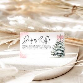 Pink Bow Snowflake Baby Shower Diaper Raffle Card Informatiekaartje
