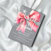 Pink Bow Snowflake Snow Script First Birthday B Kaart