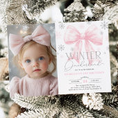 Pink Bow Snowflake Winter Onederland 1e verjaardag Kaart