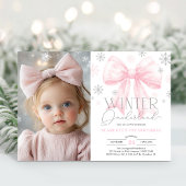Pink Bow Snowflake Winter Onederland 1e verjaardag Kaart