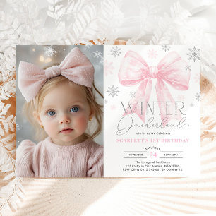 Pink Bow Snowflake Winter Onederland 1e verjaardag Kaart