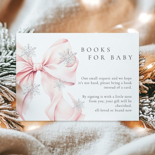Pink Bow Snowflakes Baby shower Boeken voor Baby Informatiekaartje