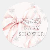 Pink Bow Snowflakes Baby shower Ronde Sticker (Voorkant)