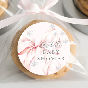 Pink Bow Snowflakes Baby shower Ronde Sticker