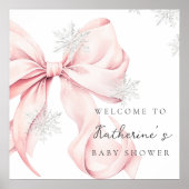 Pink Bow Snowflakes Baby Shower Welcome Poster (Voorkant)
