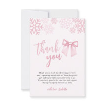 Pink Bow Snowflakes Winter Baby Shower