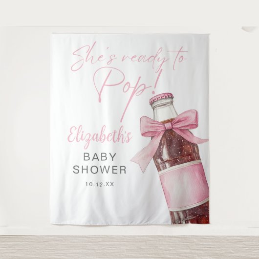 Pink Bow Soda Bottle Baby Shower Photo Backdrop Wandkleed (Voorkant)