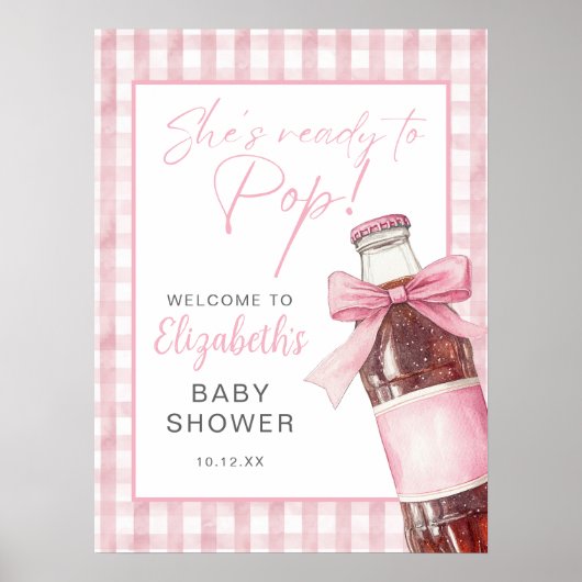 Pink Bow Soda Bottle Baby Shower Welcome Sign Poster (Voorkant)