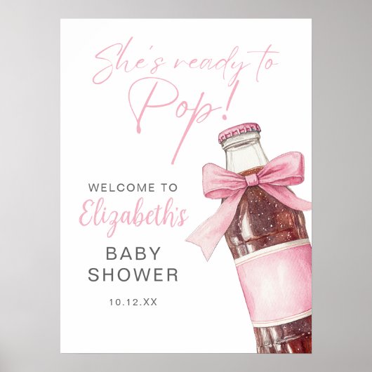 Pink Bow Soda Bottle Baby Shower Welcome Sign Poster (Voorkant)