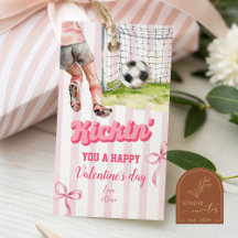 Pink Bow Sports Soccer Kickin Stripe Valentine Tag