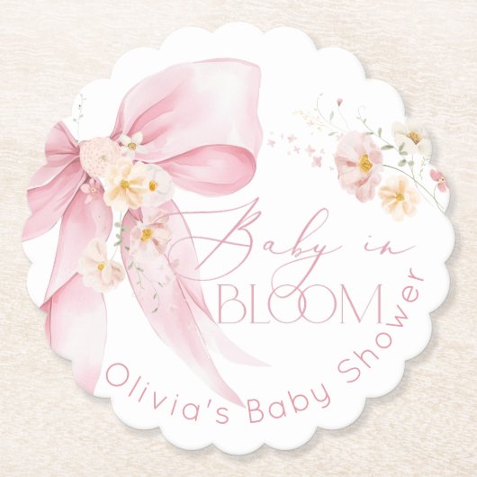 Pink Bow Spring wilde bloemen Baby in Bloom Kartonnen Onderzetters (Voorkant)