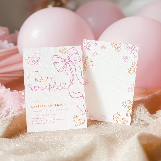 Pink Bow Sprinkle Baby Shower Invitation Kaart