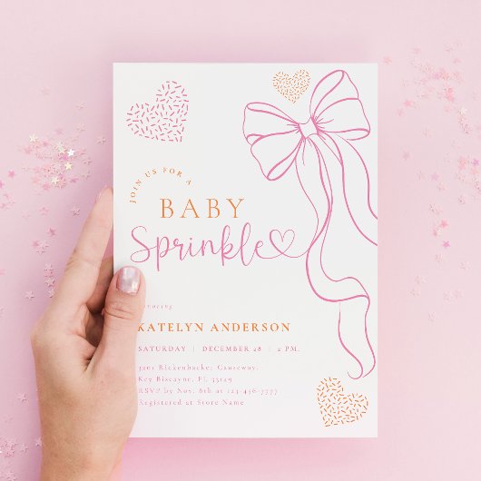 Pink Bow Sprinkle Baby Shower Invitation Kaart