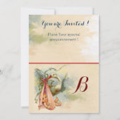 PINK BOW STORK GIRL BABY SHOWER GEMSTONE MONOGRAM KAART (Achterkant)