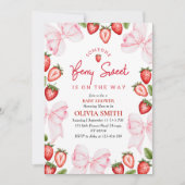 Pink Bow Strawberry Baby shower Invitation Girl Bedankkaart (Voorkant)