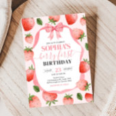 Pink Bow Strawberry Berry eerste verjaardagsfeestj Kaart