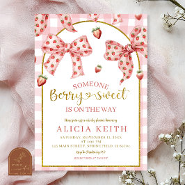 Pink Bow strawberry berry sweet baby shower Kaart