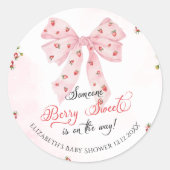Pink Bow Strawberry Berry Sweet Baby shower Ronde Sticker (Voorkant)