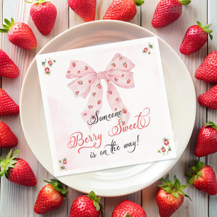 Pink Bow Strawberry Berry Sweet Baby shower Servet