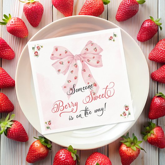 Pink Bow Strawberry Berry Sweet Baby shower Servet