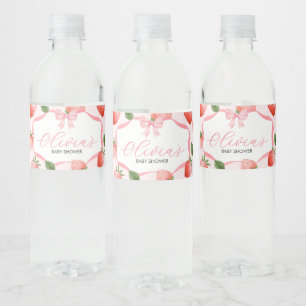 Pink Bow Strawberry Berry Sweet Baby shower Waterfles Etiket