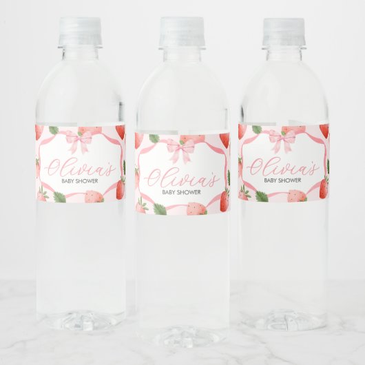 Pink Bow Strawberry Berry Sweet Baby shower Waterfles Etiket (Flessen)