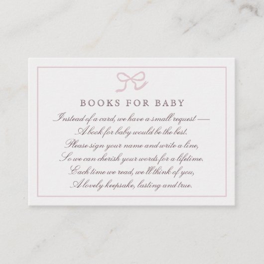 PInk Bow & Stripes Boeken voor de Kaart van de bab Visitekaartje (Voorkant)