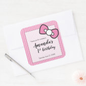 Pink Bow, Stripes, Dank je, Eerste verjaardag Vierkante Sticker (Envelop)