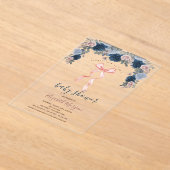 Pink Bow Stripes Flowers Baby shower Acryl Uitnodigingen (Laagn)