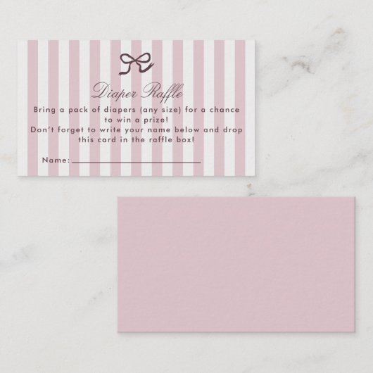 PInk Bow & Stripes Luier Raffle Enclosure Kaart Visitekaartje (Voorkant / Achterkant)