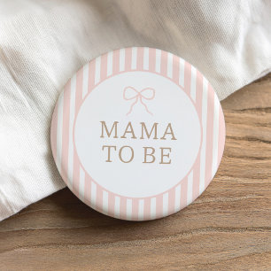 Pink Bow Stripes Paris Baby shower Mama To Be Ronde Button 7,6 Cm