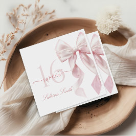 Pink Bow Sweet 16 Birthday Napkins Servet