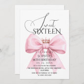 Pink Bow Sweet 16 Birthday Party Kaart (Voorkant / Achterkant)