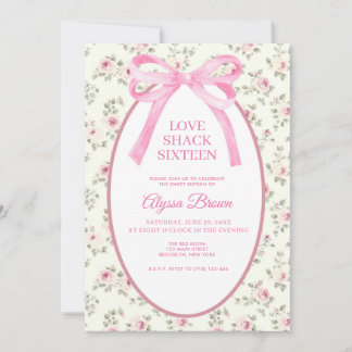 Pink Bow Sweet 16 Coquette Birthday Invitation Kaart