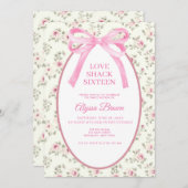 Pink Bow Sweet 16 Coquette Birthday Invitation Kaart (Voorkant / Achterkant)