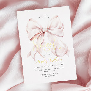 Pink Bow Sweet 16 Girl Folie Invitation Uitnodiging