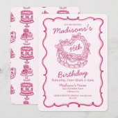 Pink Bow Sweet 16 Heart Coquette Cake Verjaardag Kaart (Voorkant / Achterkant)