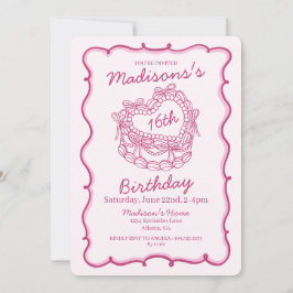 Pink Bow Sweet 16 Heart Coquette Cake Verjaardag Kaart