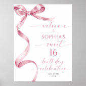 Pink Bow Sweet 16 Verjaardag Welkomstbord Poster (Voorkant)