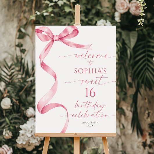 Pink Bow Sweet 16 Verjaardag Welkomstbord Poster