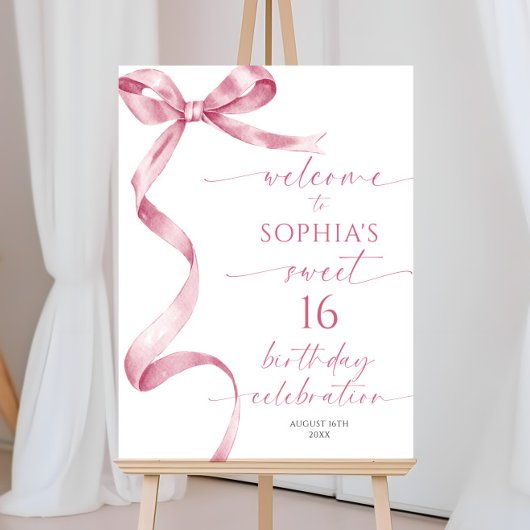 Pink Bow Sweet 16 Verjaardag Welkomstbord Poster